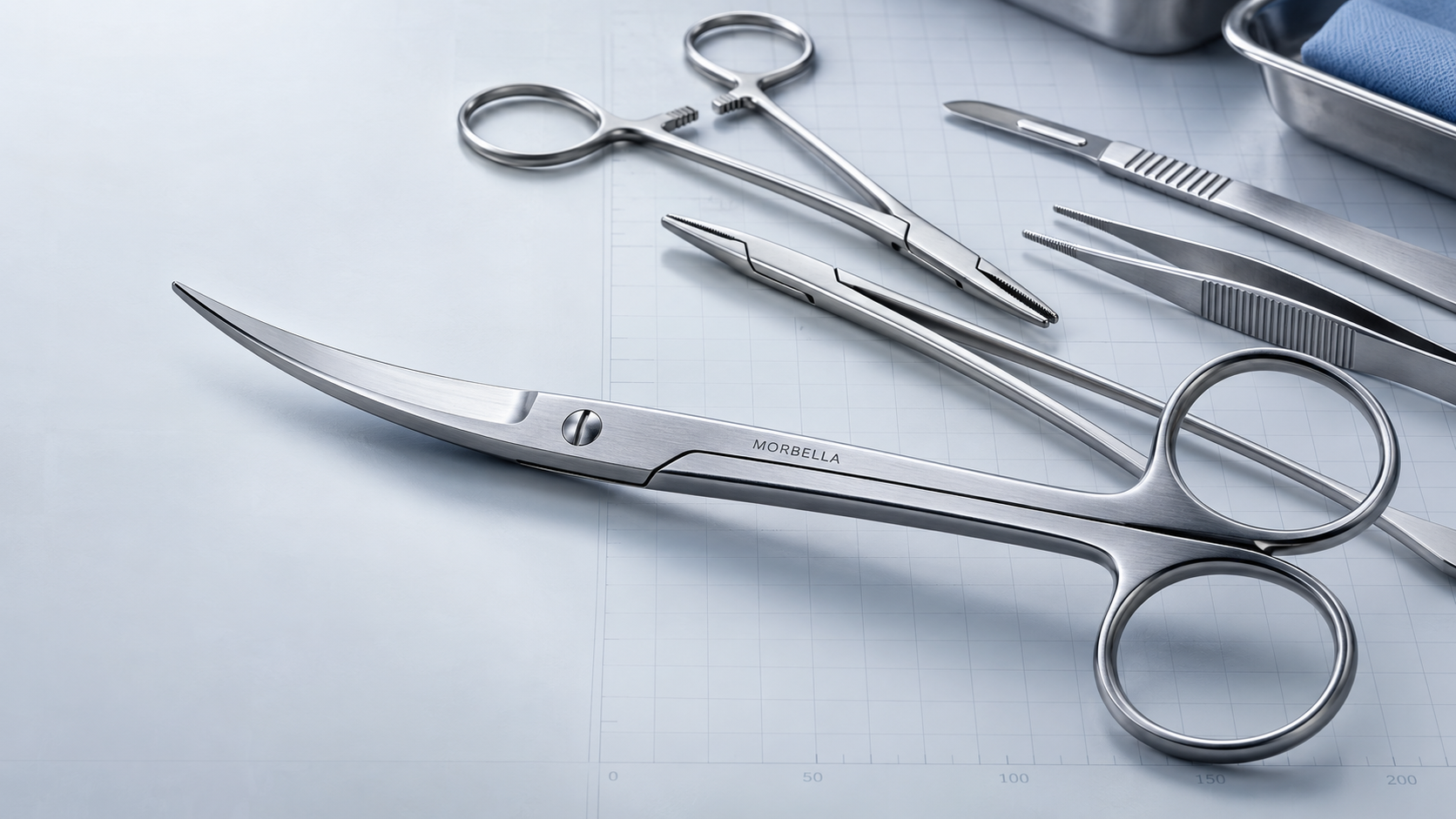 Morbella curved surgical scissors with laser mark